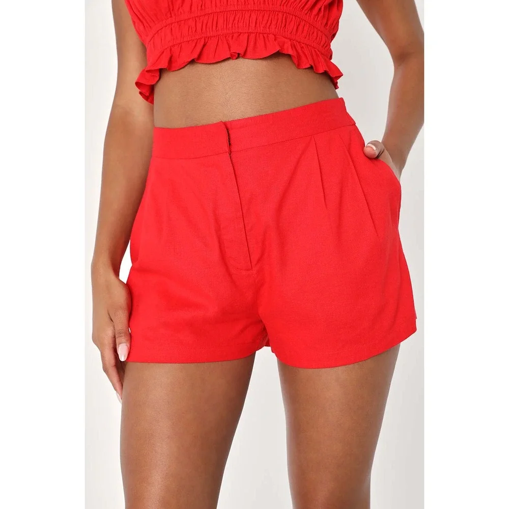 Lulus Hotter Temps Red Linen Ruffled Two-Piece Romper‎ Set NWT Medium